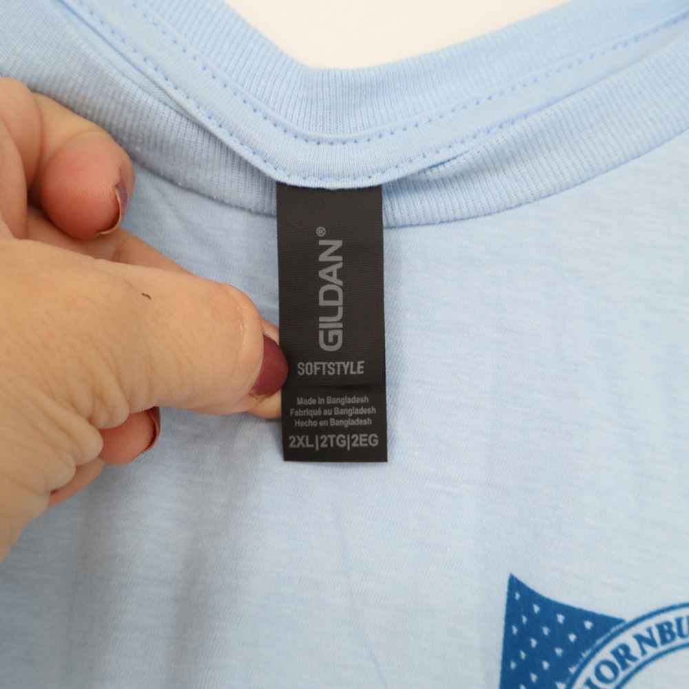 Gildan T-Shirt Mens 2XL Softstyle Light Blue America 250 Graphic Excellent - Picture 3 of 6